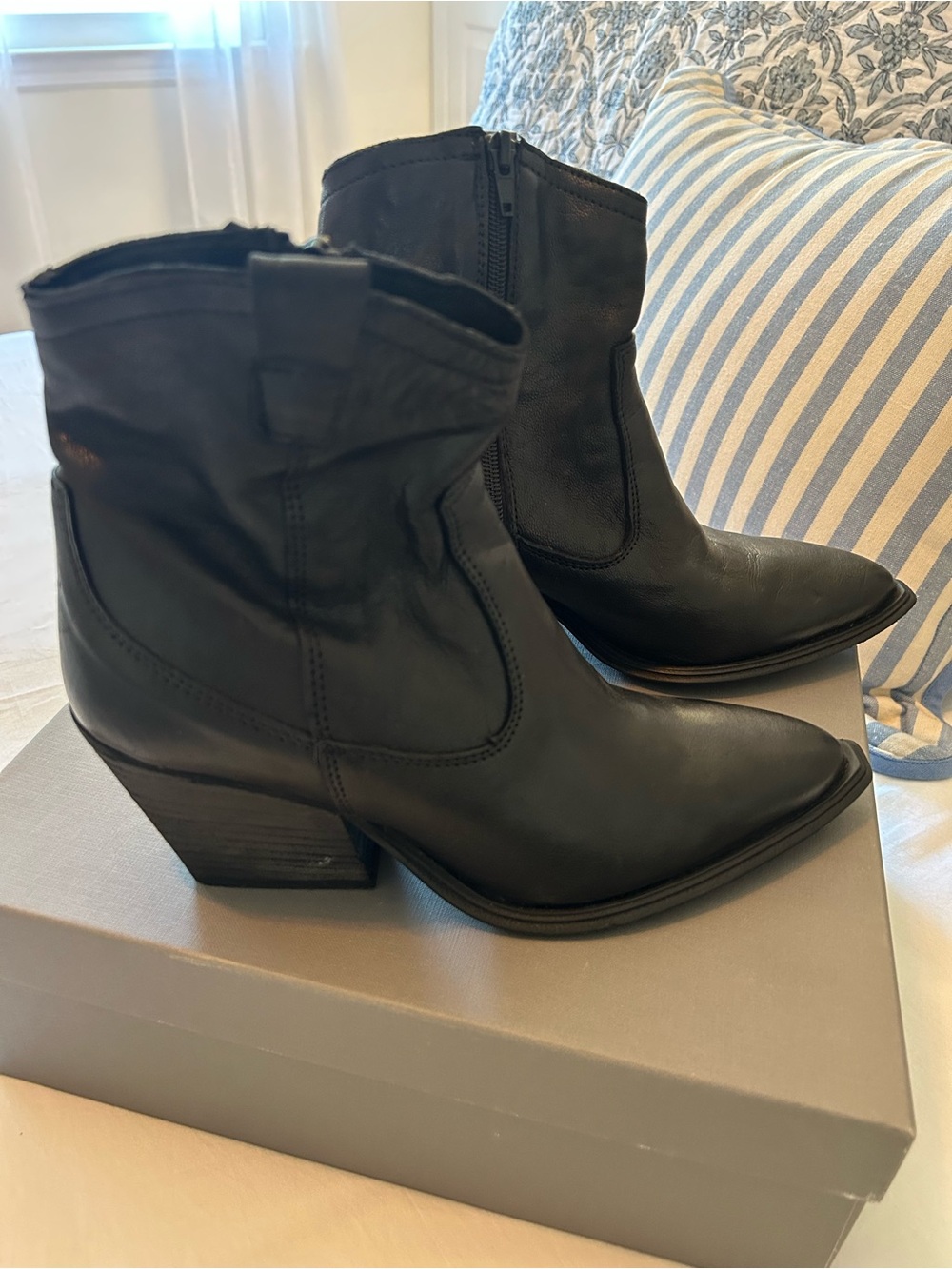 Made in Italy Women's Black Leather Ankle Booties with Stacked Heel